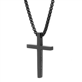 Men's STUDIO 1913 Stainless Steel Black Ion-Plated Matthew 19:26 Cross Necklace
