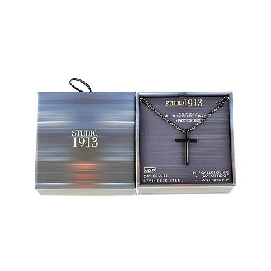 Men's STUDIO 1913 Stainless Steel Black Ion-Plated Matthew 19:26 Cross Necklace