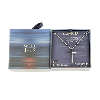 Men's STUDIO 1913 Stainless Steel Joshua 1:9 Cross Necklace