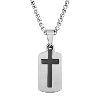 Men's STUDIO 1913 Stainless Steel Two Tone Cross Dog Tag Necklace