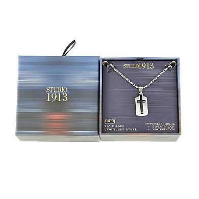 Men's STUDIO 1913 Stainless Steel Two Tone Cross Dog Tag Necklace