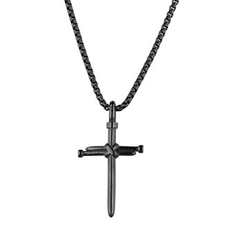 Men's STUDIO 1913 Stainless Steel Black Ion-Plated Nail Cross Pendant Necklace