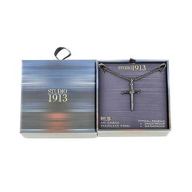Men's STUDIO 1913 Stainless Steel Black Ion-Plated Nail Cross Pendant Necklace