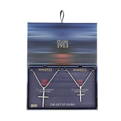 Men's STUDIO 1913 "Like Father Like Son" Stainless Steel Two Piece Cross Necklace Set
