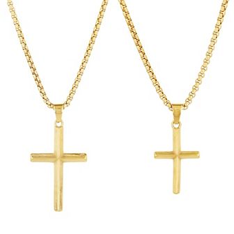 Men's STUDIO 1913 "Like Father Like Son" Gold Ion Plated Stainless Steel Two Piece Cross Necklace Set