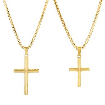 Men's STUDIO 1913 "Like Father Like Son" Gold Ion Plated Stainless Steel Two Piece Cross Necklace Set