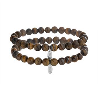 Men's STUDIO 1913 "Father and Son" Tiger Eye Bead Stretch Duo Bracelet Set
