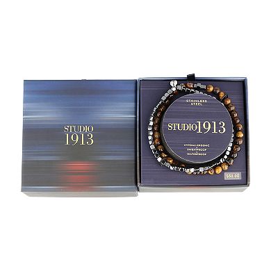 Men's STUDIO 1913 Hematite and Tiger Eye Stretch Duo Bracelet with Cross Set