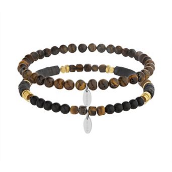 Men's STUDIO 1913 Tiger Eye, Lava Stone, Hematite Beads, and Glass Beads Stretch Duo Bracelet Set
