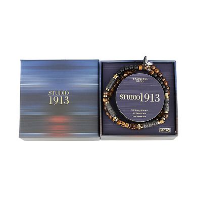 Men's STUDIO 1913 Tiger Eye, Lava Stone, Hematite Beads, and Glass Beads Stretch Duo Bracelet Set