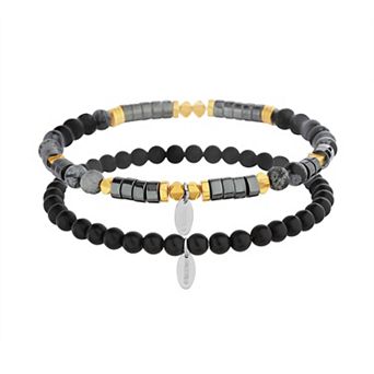 Men's STUDIO 1913 Hematite, Snowflake & Black Glass Beads Bracelet Duo Set
