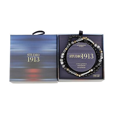 Men's STUDIO 1913 Hematite, Snowflake & Black Glass Beads Bracelet Duo Set