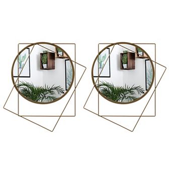 Set of 2 Circle Mirror Gold Metal Frame