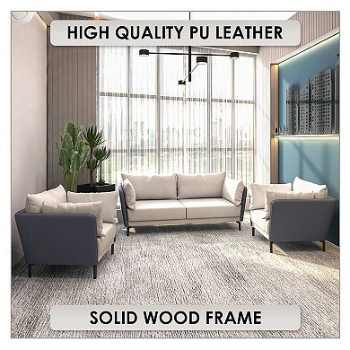 Leisuremod Modern 3-piece Sofa Set Upholstered Pu Leather With Steel Legs Luxify Series