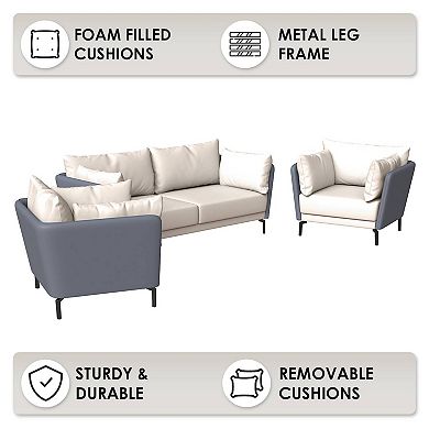 Leisuremod Modern 3-piece Sofa Set Upholstered Pu Leather With Steel Legs Luxify Series