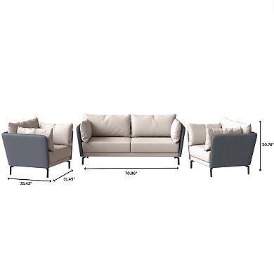 Leisuremod Modern 3-piece Sofa Set Upholstered Pu Leather With Steel Legs Luxify Series