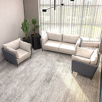 Leisuremod Modern 3-piece Sofa Set Upholstered Pu Leather With Steel Legs Luxify Series
