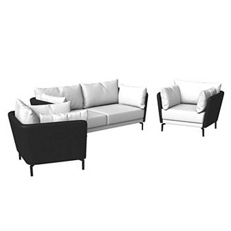 Leisuremod Modern 3 pc Sofa Set Upholstered Pu Leather With Steel Legs Luxify Series