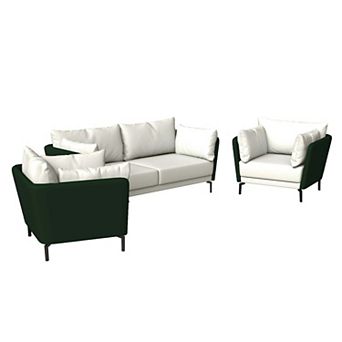 Leisuremod Modern 3 pc Sofa Set Upholstered Pu Leather With Steel Legs Luxify Series