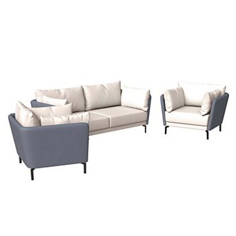 Leisuremod Modern 3 pc Sofa Set Upholstered Pu Leather With Steel Legs Luxify Series