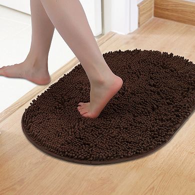 1Pc Oval Plush Bath Mat, Soft Non Slip Absorbent Rug, Rubber Backing Rugs for Shower Floor 20" x 32"