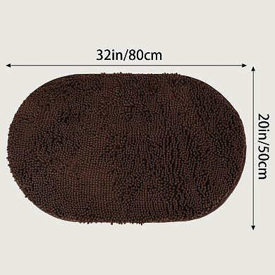 1Pc Oval Plush Bath Mat, Soft Non Slip Absorbent Rug, Rubber Backing Rugs for Shower Floor 20" x 32"