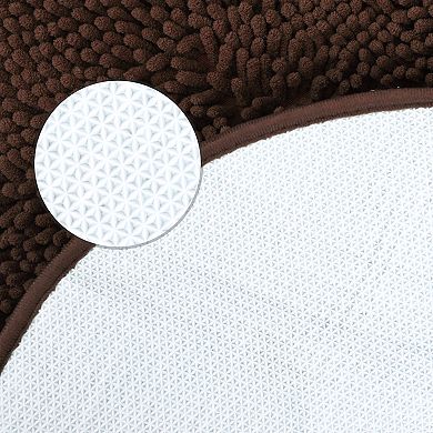 1Pc Oval Plush Bath Mat, Soft Non Slip Absorbent Rug, Rubber Backing Rugs for Shower Floor 20" x 32"