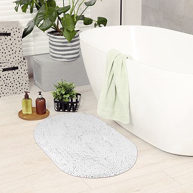 1Pc Oval Plush Bath Mat, Non Slip Absorbent Rug, Rubber Backing Rugs for Shower Floor 16"x 24"