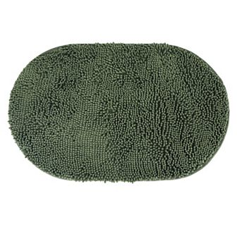1 pc Oval Plush Bath Mat, Non Slip Absorbent Rug, Rubber Backing Rugs for Shower Floor 16"x 24"