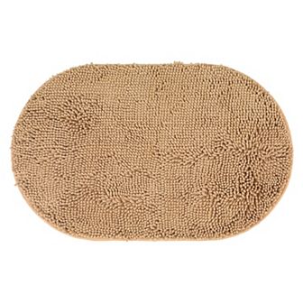 1 pc Oval Plush Bath Mat, Non Slip Absorbent Rug, Rubber Backing Rugs for Shower Floor 16"x 24"