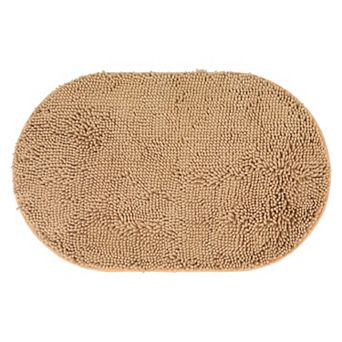 1 pc Oval Plush Bath Mat, Non Slip Absorbent Rug, Rubber Backing Rugs for Shower Floor 16"x 24"
