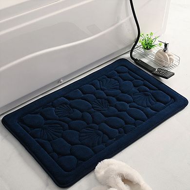 1Pc Shell Pattern Bathroom Mat Soft Memory Foam Absorbent Non-Slip Bath Rugs 16"x 24"