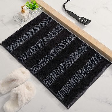1Pc Striped Bathroom Mat Soft Fluffy Non Slip Absorbent Toilet Baths Rugs 20" x 32"