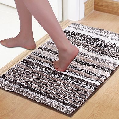1Pc Striped Bathroom Mat Soft Absorbent Non-Slip Backing Quick Dry Bath Rugs Home 16" x 24"
