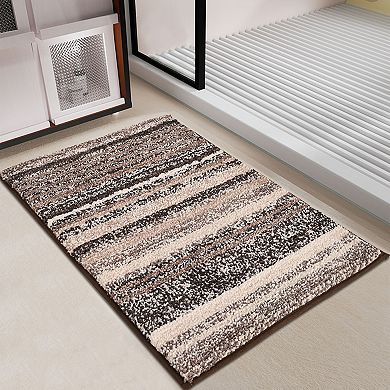 1Pc Striped Bathroom Mat Soft Absorbent Non-Slip Backing Quick Dry Bath Rugs Home 16" x 24"