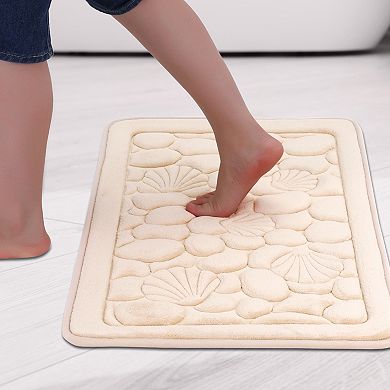 1Pc Shell Pattern Bathroom Mat Soft Memory Foam Absorbent Non-Slip Bath Rugs 20" x 32"