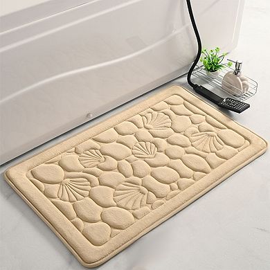 1Pc Shell Pattern Bathroom Mat Soft Memory Foam Absorbent Non-Slip Bath Rugs 20" x 32"