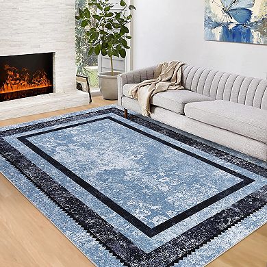 Garvee Machine Washable Pearl Velvet Contemporary Printed Area Rug Non Slip Carpet for Home