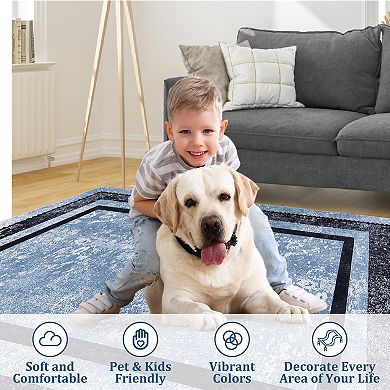 Garvee Machine Washable Pearl Velvet Contemporary Printed Area Rug Non Slip Carpet for Home