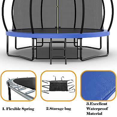 14FT Blue Pumpkin Trampoline with Basketball Backboard and Storage Bag 330 lbs Limit