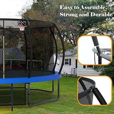 14FT Blue Pumpkin Trampoline with Basketball Backboard and Storage Bag 330 lbs Limit