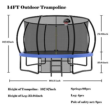 14FT Blue Pumpkin Trampoline with Basketball Backboard and Storage Bag 330 lbs Limit