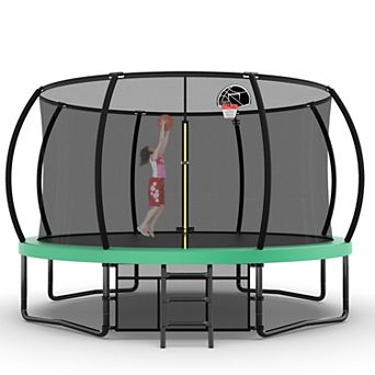 14FT Blue Pumpkin Trampoline with Basketball Backboard and Storage Bag 330 lbs Limit