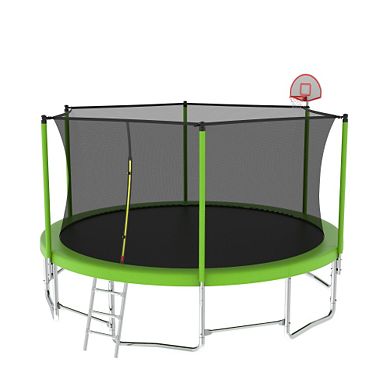 16FT Trampoline with Balance Bar Hoop Reinforced Type Outdoor Trampoline with Enclosure Net