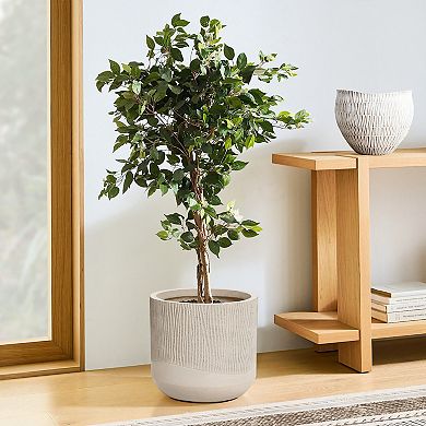 LuxenHome Blended Tan with Wood Pattern Round MgO Planter