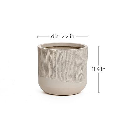 LuxenHome Blended Tan with Wood Pattern Round MgO Planter