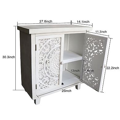 Parisloft White Wood Storage Cabinet with 2 Hollow-Carved Doors and Shelf