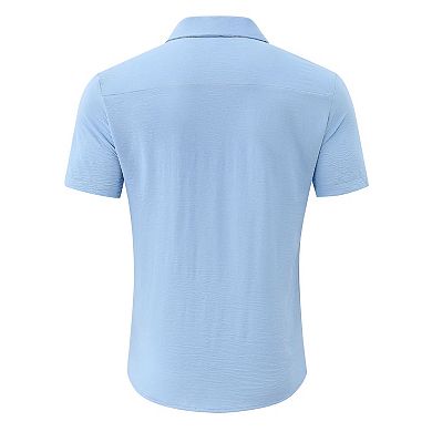 Men's Casual Cuban Shirts Silk Like Short Sleeve Button Down Shirt