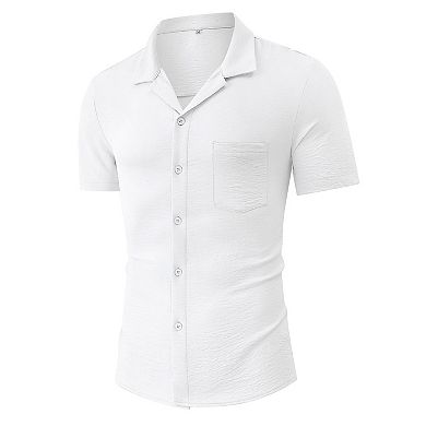 Men's Casual Cuban Shirts Silk Like Short Sleeve Button Down Shirt