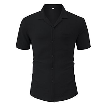 Men's Casual Cuban Shirts Silk Like Short Sleeve Button Down Shirt